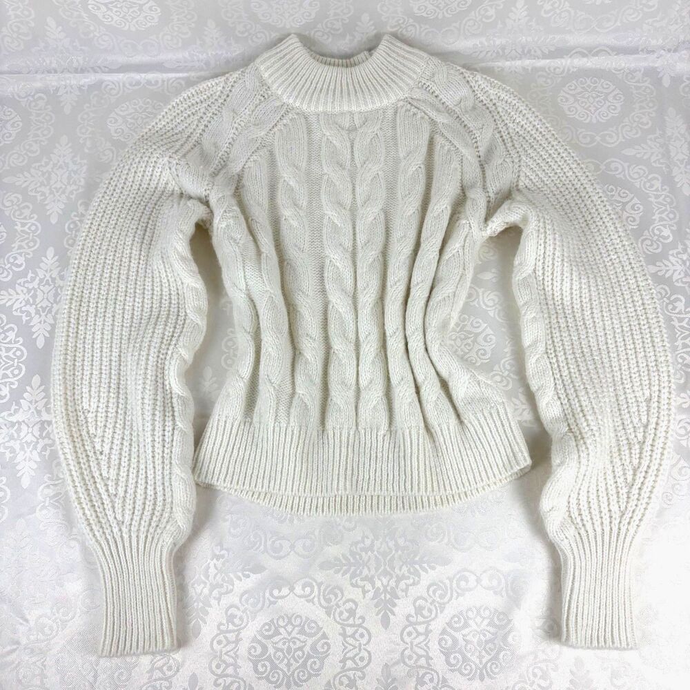 Free Assembly Knit Fisherman Sweater Puff Balloon Sleeve Poly Alpaca New XS